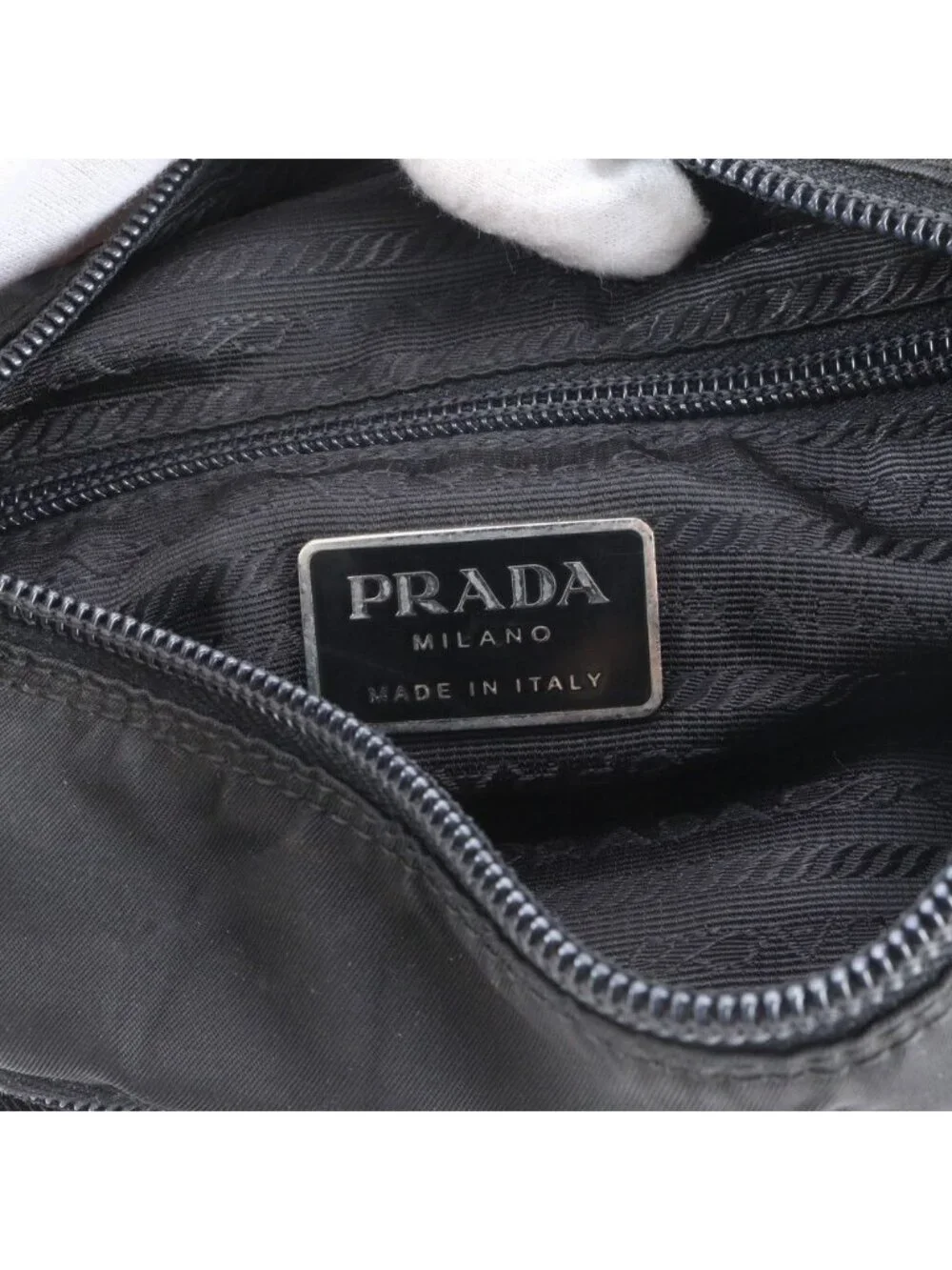 Prada Tessuto Nylon Triangle Logo Leather Shoulder Bag Crossbody Messenger Black